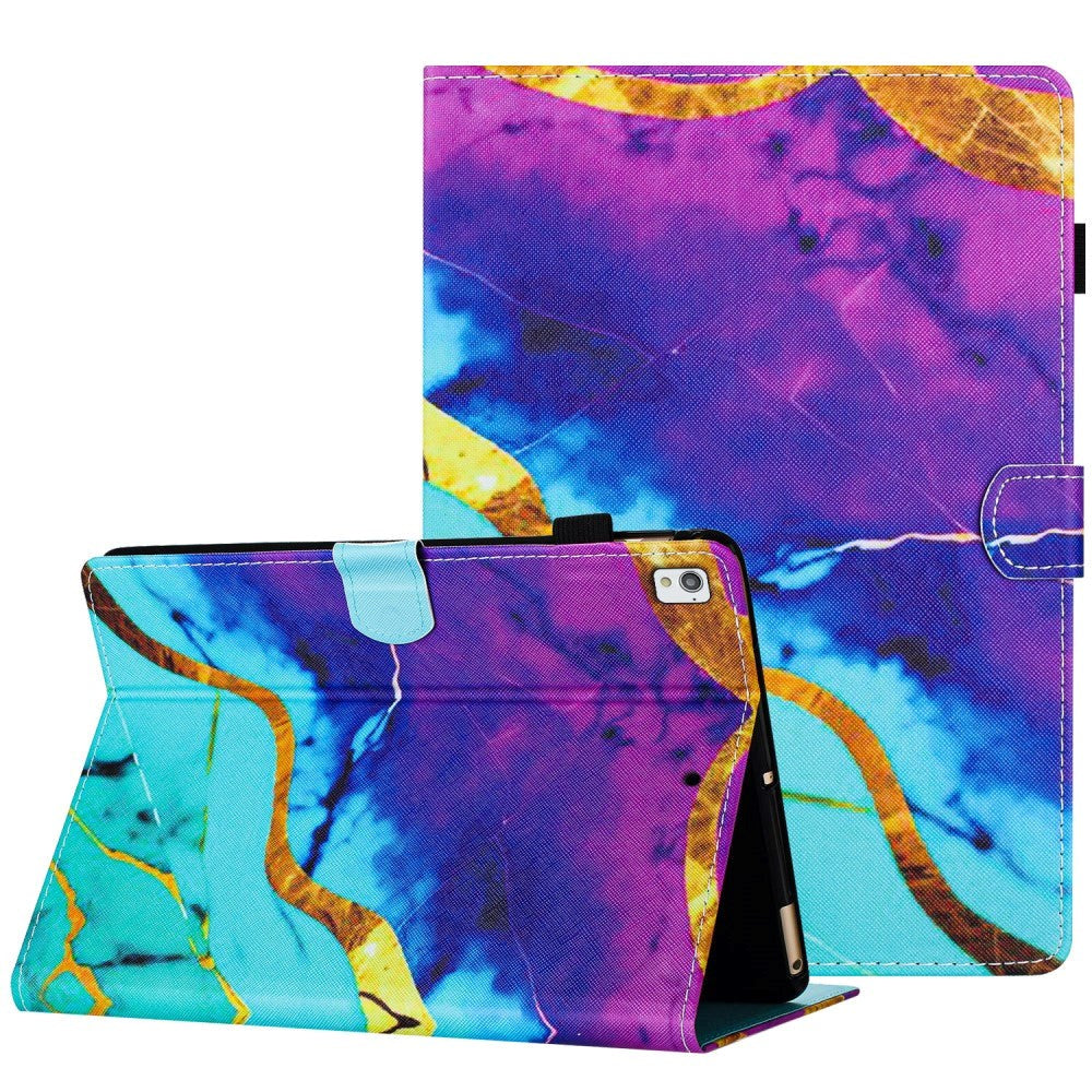 iPad 10.2" (2021 / 2020 / 2019) Læder Cover m. Ståfunktion & Kortholder - Blå / Lilla Marmor