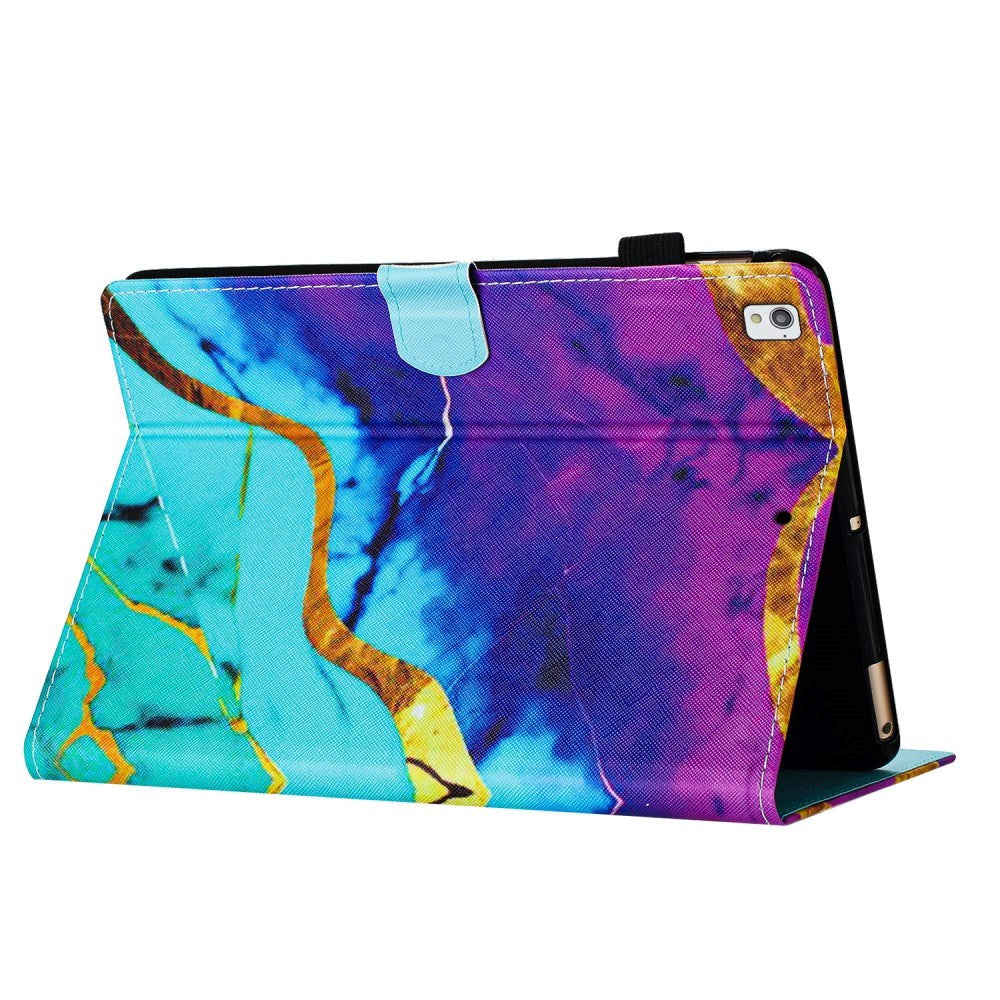 iPad 10.2" (2021 / 2020 / 2019) Læder Cover m. Ståfunktion & Kortholder - Blå / Lilla Marmor