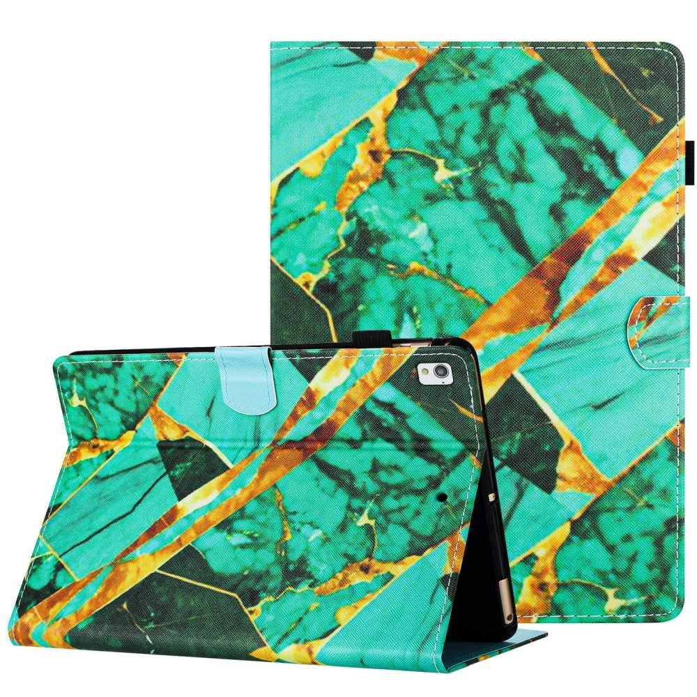 iPad 10.2" (2021 / 2020 / 2019) Læder Cover m. Ståfunktion & Kortholder - Grøn / Guld Marmor