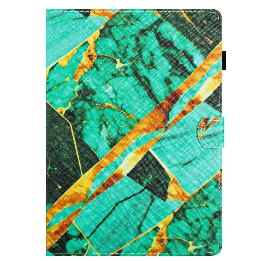 iPad 10.2" (2021 / 2020 / 2019) Læder Cover m. Ståfunktion & Kortholder - Grøn / Guld Marmor