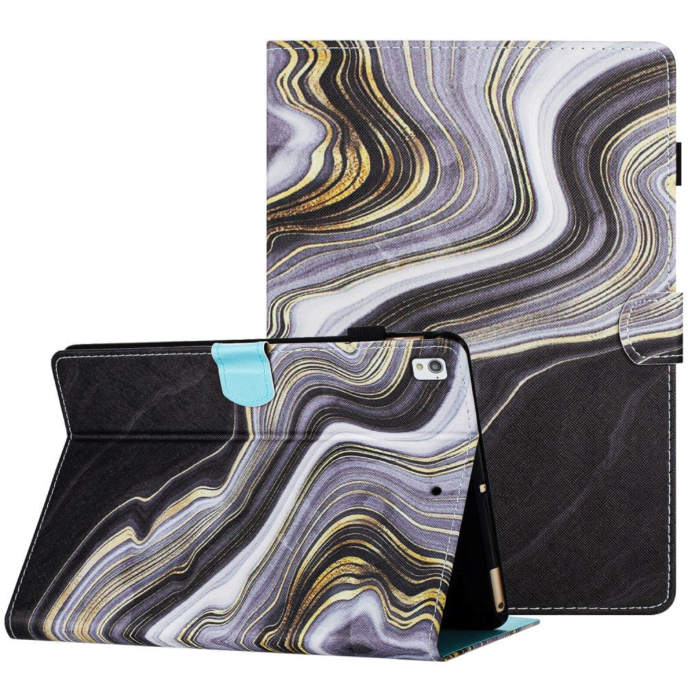 iPad 10.2" (2021 / 2020 / 2019) Læder Cover m. Ståfunktion & Kortholder - Sort / Guld Marmor