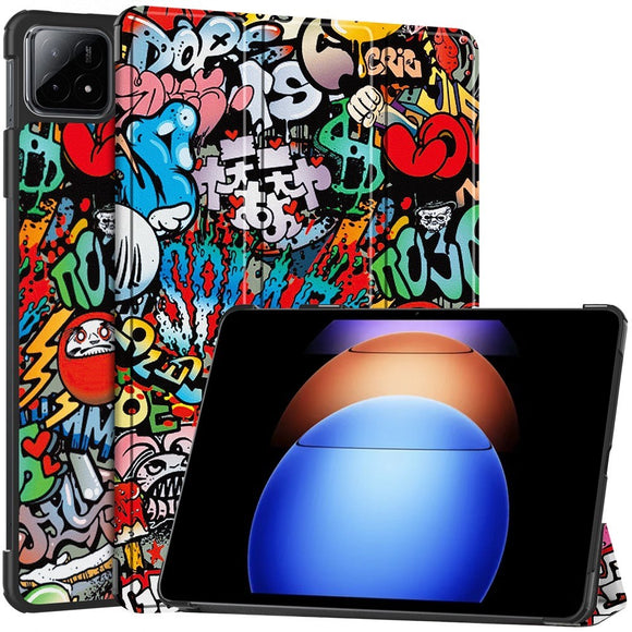 EIDERWOOD Xiaomi Pad 6S Pro Tri-Fold Kunstlæder Cover m. Vågeblus Funktion - Graffiti