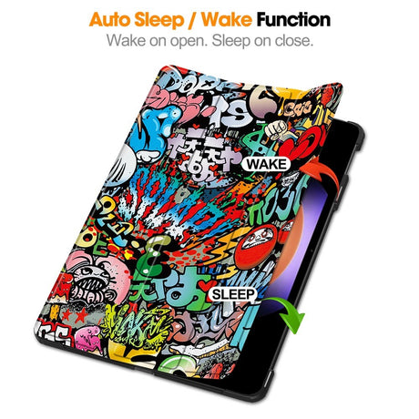 EIDERWOOD Xiaomi Pad 6S Pro Tri-Fold Kunstlæder Cover m. Vågeblus Funktion - Graffiti