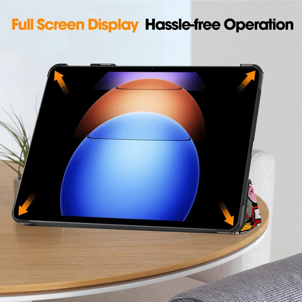 EIDERWOOD Xiaomi Pad 6S Pro Tri-Fold Kunstlæder Cover m. Vågeblus Funktion - Graffiti