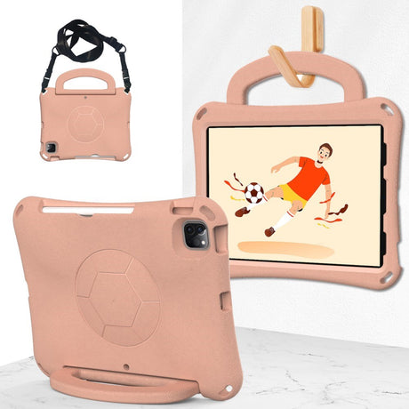 EIDERWOOD iPad Air 10.9" (2022 / 2020) / Pro 11" (2024-2018) Børne Cover m. Ståfunktion & Håndtag - Fodbold - Koral