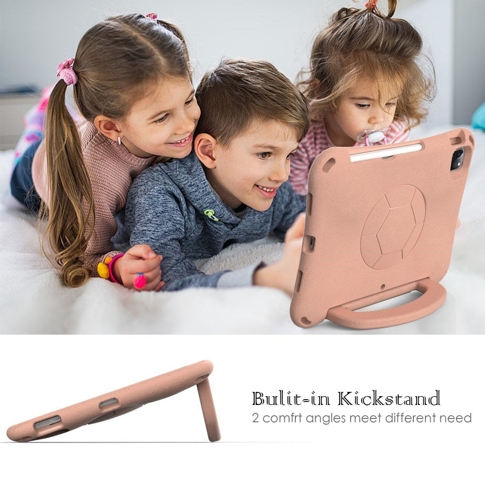 EIDERWOOD iPad Air 10.9" (2022 / 2020) / Pro 11" (2024-2018) Børne Cover m. Ståfunktion & Håndtag - Fodbold - Koral