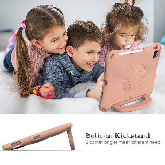 EIDERWOOD iPad Air 10.9" (2022 / 2020) / Pro 11" (2024-2018) Børne Cover m. Ståfunktion & Håndtag - Fodbold - Koral