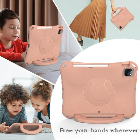 EIDERWOOD iPad Air 10.9" (2022 / 2020) / Pro 11" (2024-2018) Børne Cover m. Ståfunktion & Håndtag - Fodbold - Koral