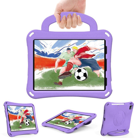 EIDERWOOD iPad Air 10.9" (2022 / 2020) / Pro 11" (2024-2018) Børne Cover m. Ståfunktion & Håndtag - Fodbold - Lilla