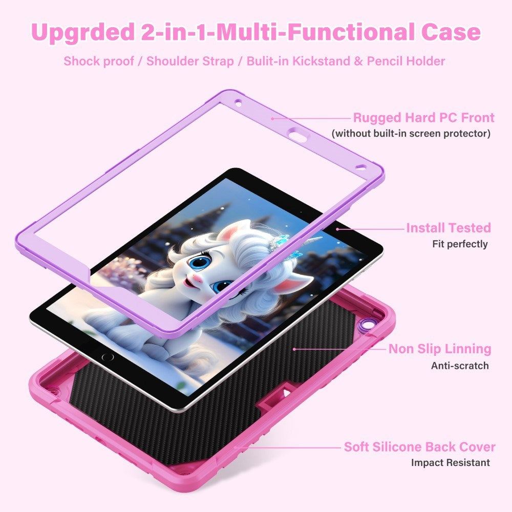 EIDERWOOD iPad 10.2" (2021 / 2020 / 2019) Børne Cover - Unicorn Kickstand Cover - Lyserød  / Lilla