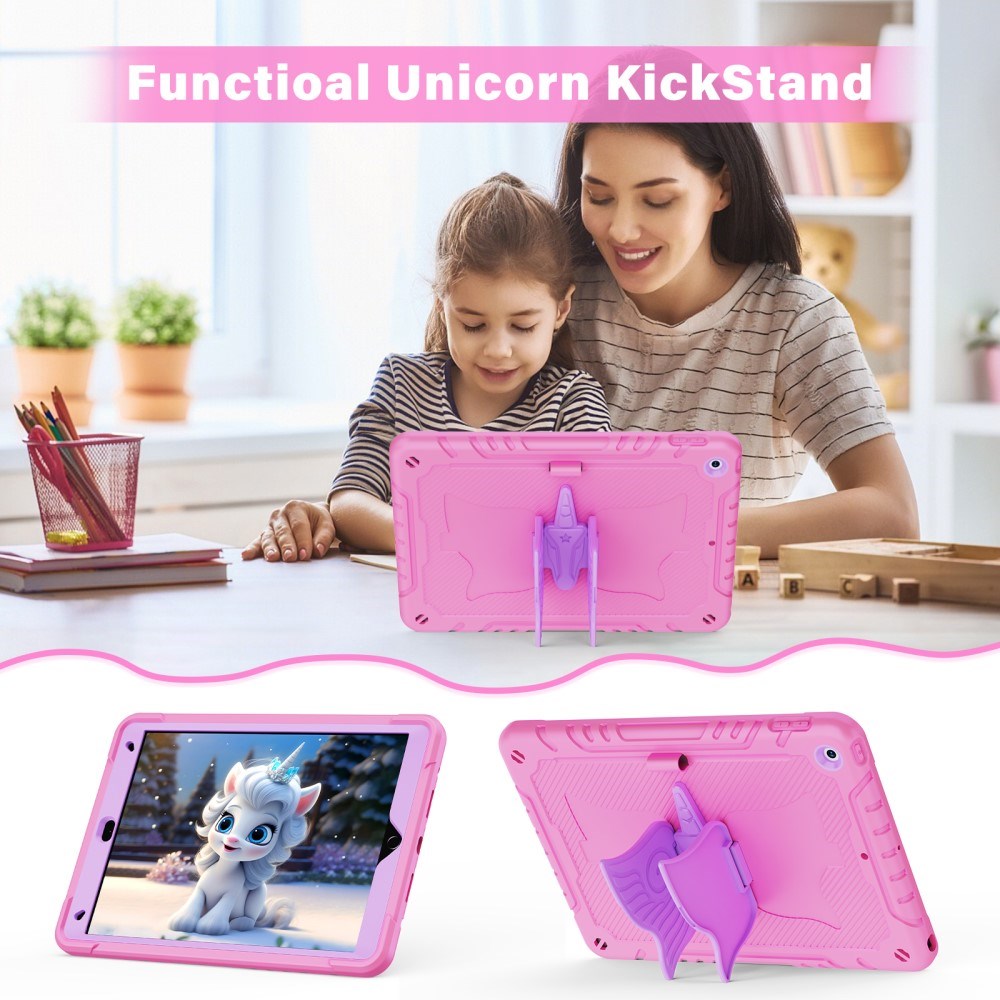 EIDERWOOD iPad 10.2" (2021 / 2020 / 2019) Børne Cover - Unicorn Kickstand Cover - Lyserød  / Lilla