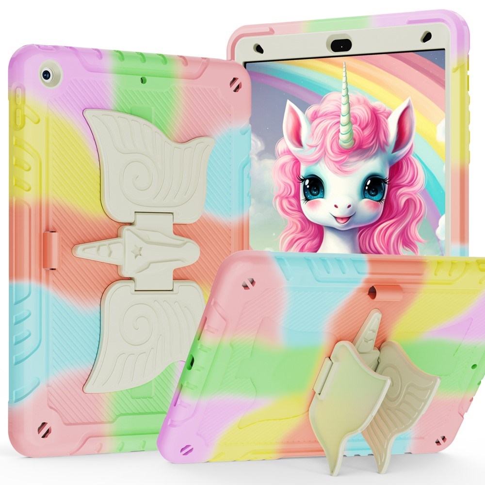 EIDERWOOD iPad 10.2" (2021 / 2020 / 2019) Børne Cover - Unicorn Kickstand Cover - Regnbue / Beige