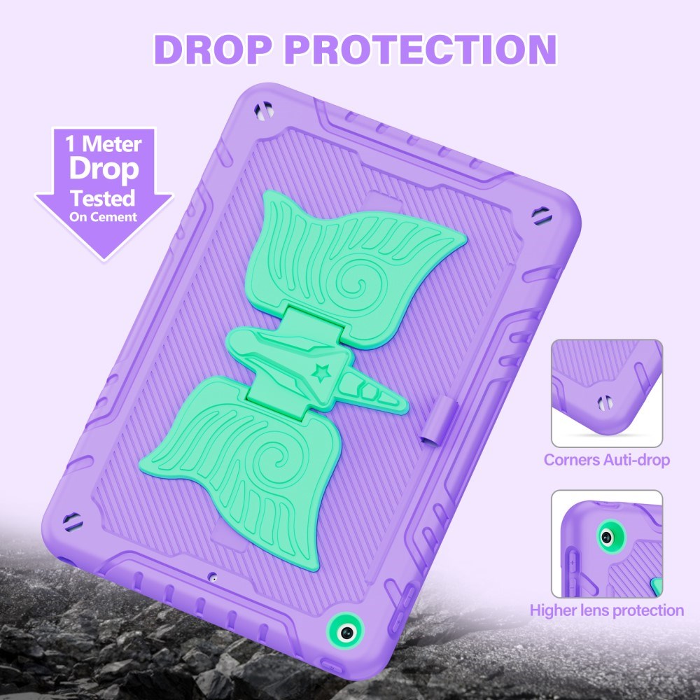 EIDERWOOD iPad 10.2" (2021 / 2020 / 2019) Børne Cover - Unicorn Kickstand Cover - Lilla / Grøn