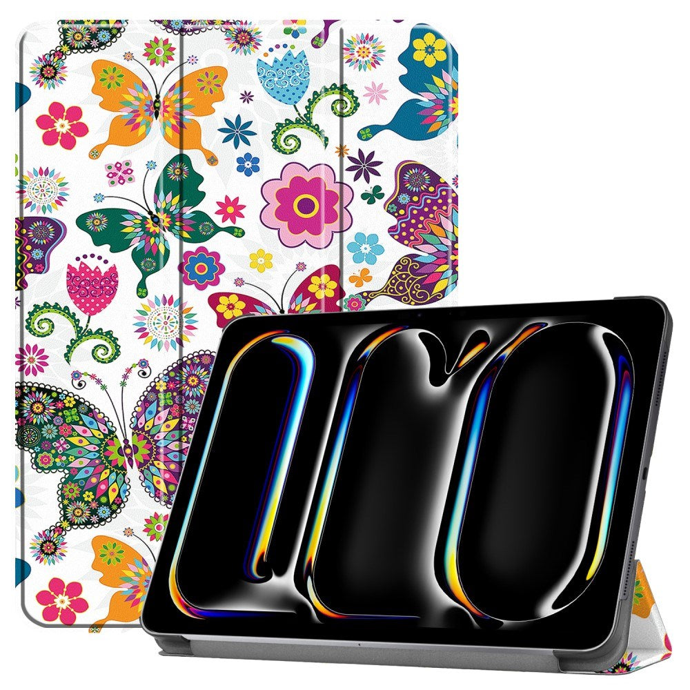 EIDERWOOD iPad Pro 11" (2025 / 2024) Tri-Fold Kunstlæder Cover m. Vågeblus Funktion - Sommerfugle