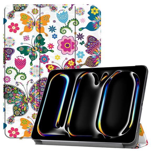 EIDERWOOD iPad Pro 11" (2025 / 2024) Tri-Fold Kunstlæder Cover m. Vågeblus Funktion - Sommerfugle