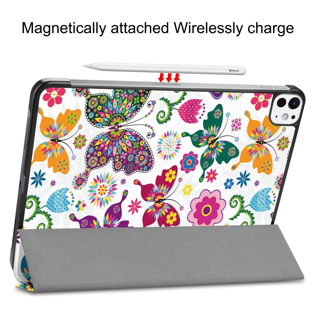 EIDERWOOD iPad Pro 11" (2025 / 2024) Tri-Fold Kunstlæder Cover m. Vågeblus Funktion - Sommerfugle