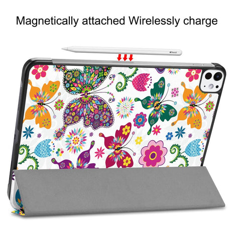 EIDERWOOD iPad Pro 11" (2025 / 2024) Tri-Fold Kunstlæder Cover m. Vågeblus Funktion - Sommerfugle