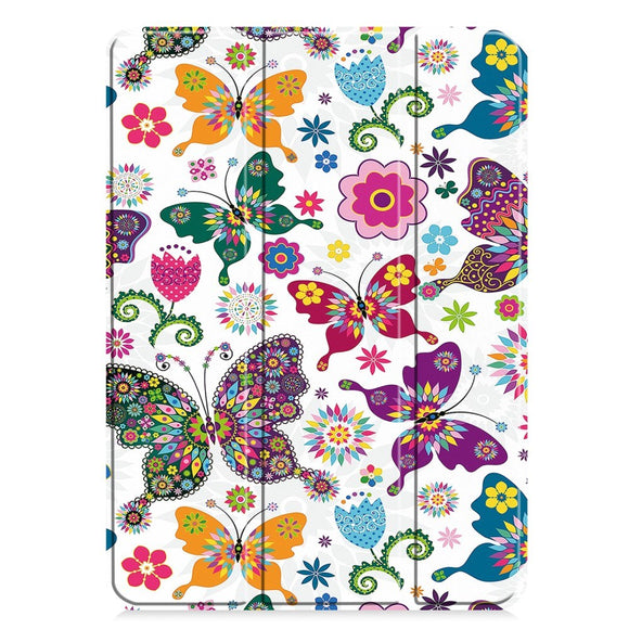 EIDERWOOD iPad Pro 11" (2025 / 2024) Tri-Fold Kunstlæder Cover m. Vågeblus Funktion - Sommerfugle