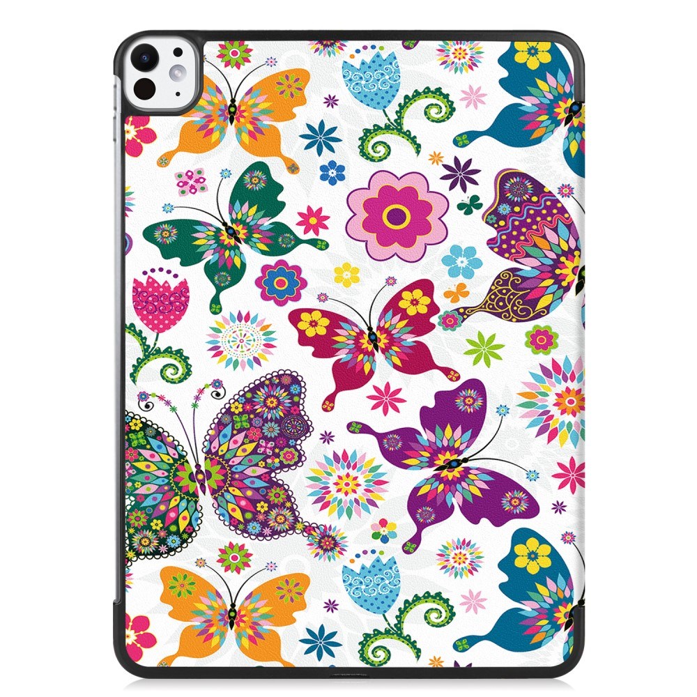 EIDERWOOD iPad Pro 11" (2025 / 2024) Tri-Fold Kunstlæder Cover m. Vågeblus Funktion - Sommerfugle