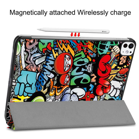 EIDERWOOD iPad Pro 11" (2025 / 2024) Tri-Fold Kunstlæder Cover m. Vågeblus Funktion - Graffiti
