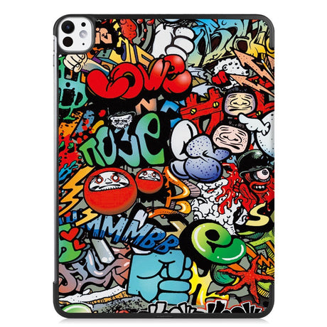 EIDERWOOD iPad Pro 11" (2025 / 2024) Tri-Fold Kunstlæder Cover m. Vågeblus Funktion - Graffiti