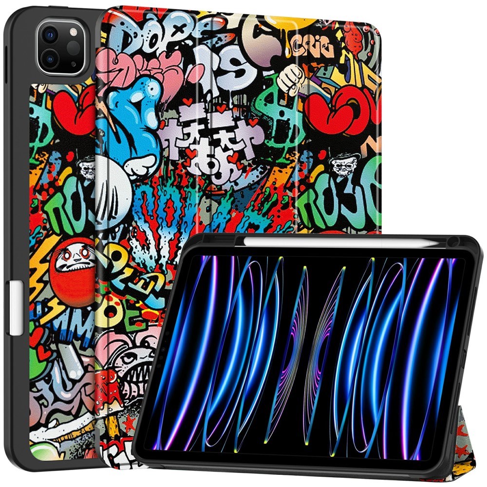 EIDERWOOD iPad Pro 11" (2025 / 2024) Tri-Fold Kunstlæder Cover m. Vågeblus Funktion - Graffiti