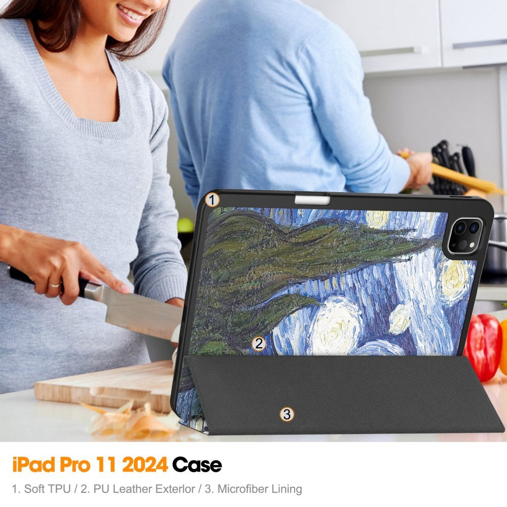 EIDERWOOD iPad Pro 11" (2025 / 2024) Tri-Fold Kunstlæder Cover m. Vågeblus Funktion - Maleri