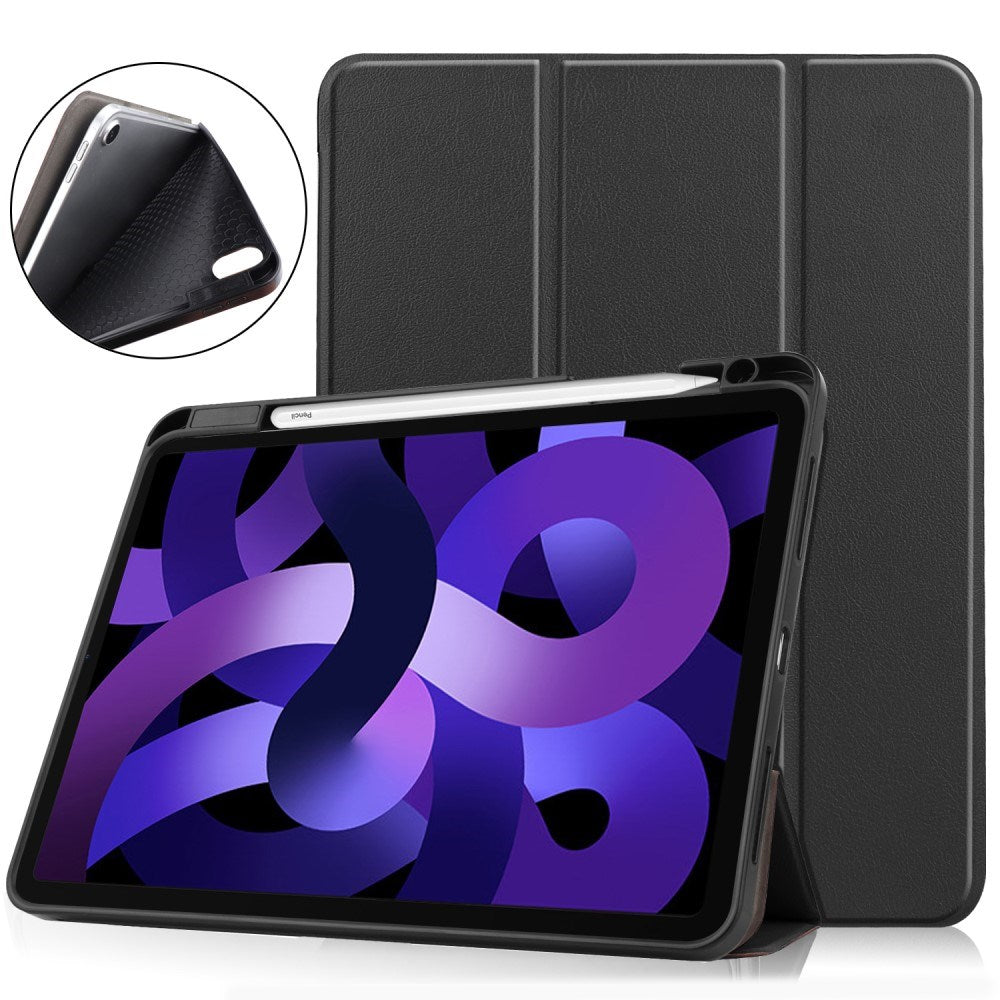 EIDERWOOD iPad Air 11" (2026 / 2025 / 2024) Litchi Tri-Fold Læder Cover m. Apple Pencil Holder - Sort