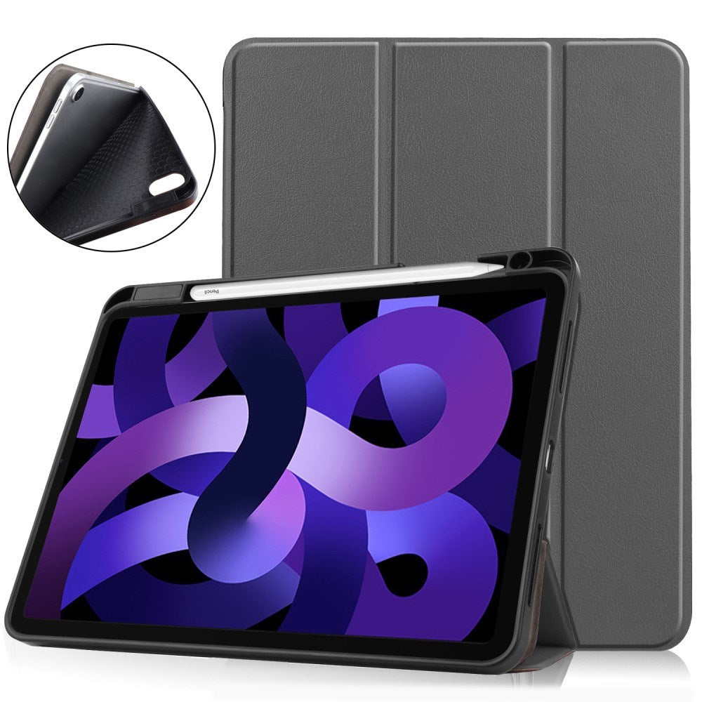 EIDERWOOD iPad Air 11" (2026 / 2025 / 2024) Litchi Tri-Fold Læder Cover m. Apple Pencil Holder - Grå
