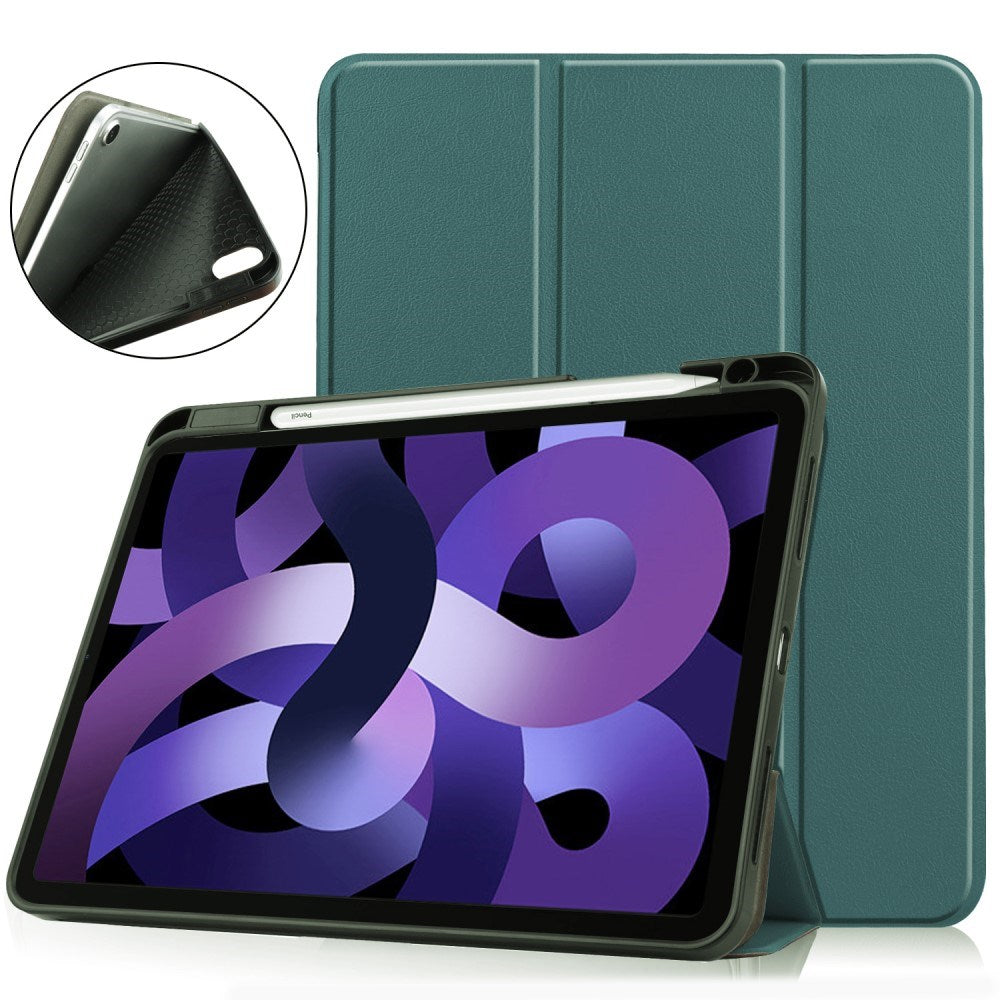 EIDERWOOD iPad Air 11" (2026 / 2025 / 2024) Litchi Tri-Fold Læder Cover m. Apple Pencil Holder - Grøn
