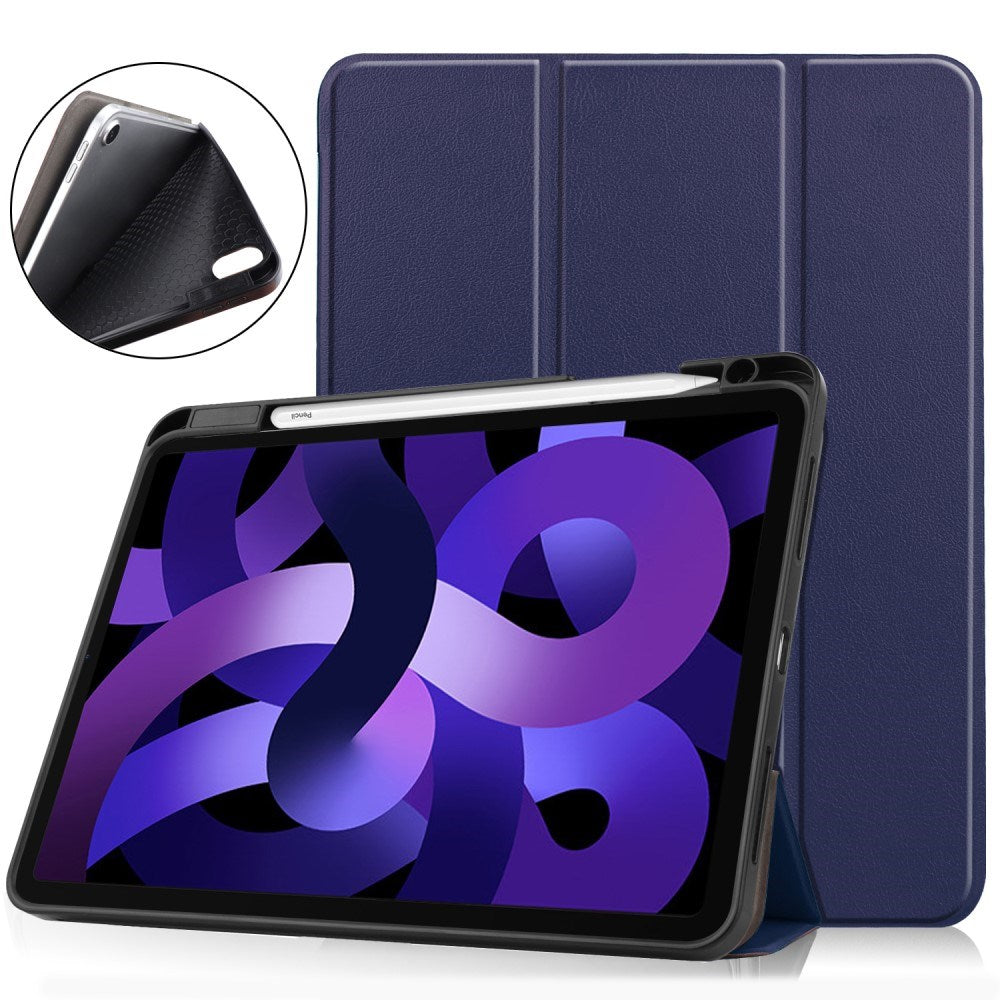 EIDERWOOD iPad Air 11" (2026 / 2025 / 2024) Litchi Tri-Fold Læder Cover m. Apple Pencil Holder - Mørkeblå