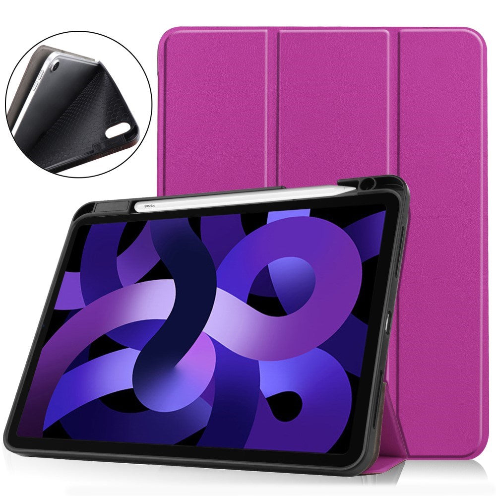 EIDERWOOD iPad Air 11" (2026 / 2025 / 2024) Litchi Tri-Fold Læder Cover m. Apple Pencil Holder - Lilla