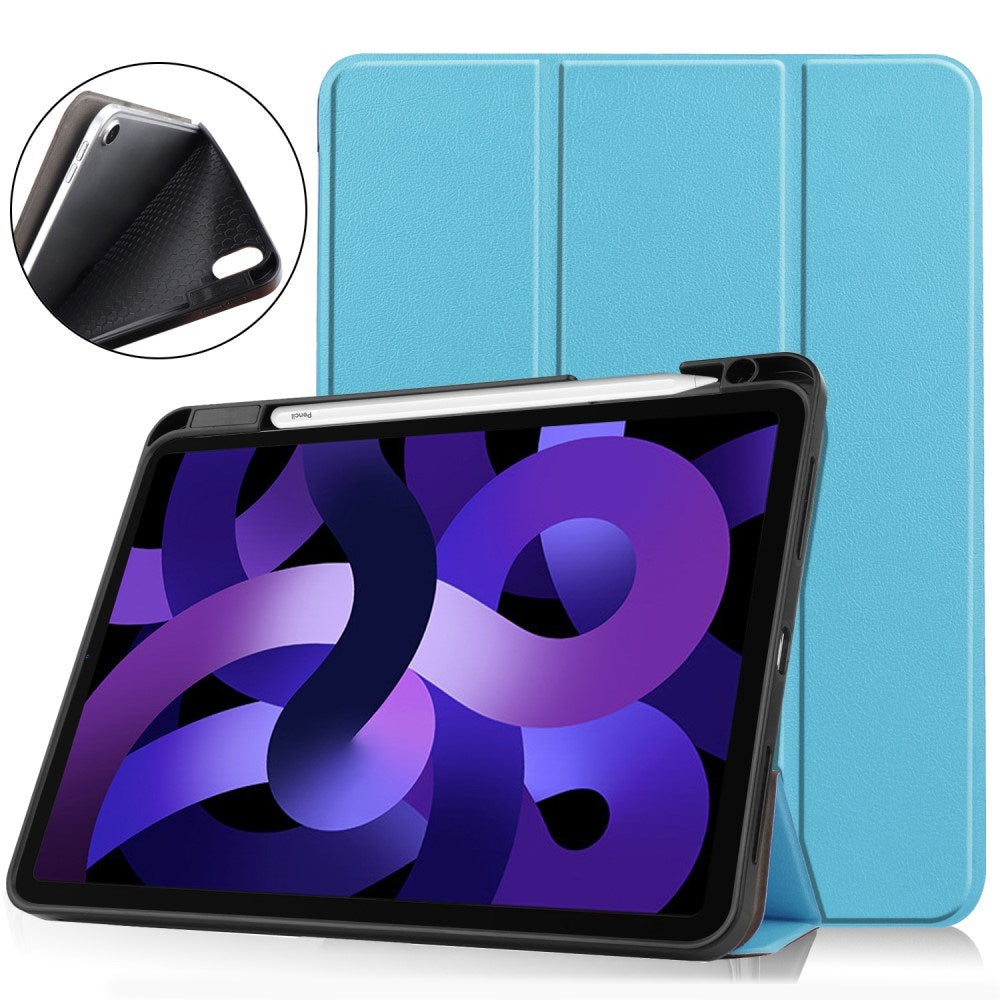 EIDERWOOD iPad Air 11" (2026 / 2025 / 2024) Litchi Tri-Fold Læder Cover m. Apple Pencil Holder - Lyseblå