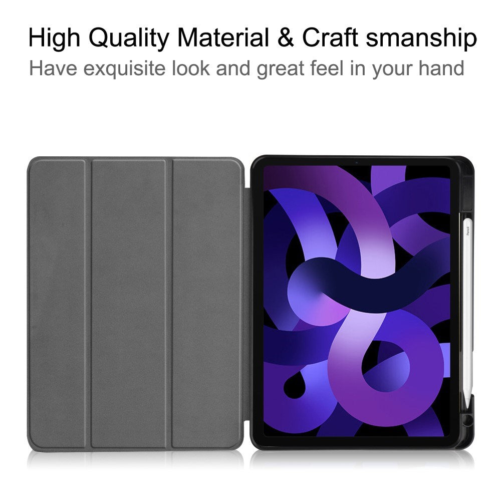 EIDERWOOD iPad Air 11" (2026 / 2025 / 2024) Litchi Tri-Fold Læder Cover m. Apple Pencil Holder - Lyseblå