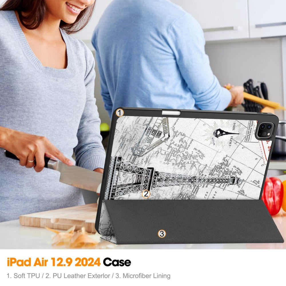 EIDERWOOD iPad Air 13" (2026 / 2025 / 2024) Tri-Fold Kunstlæder Cover m. Vågeblus Funktion - Eiffeltårnet