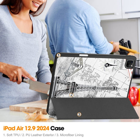 EIDERWOOD iPad Air 13" (2026 / 2025 / 2024) Tri-Fold Kunstlæder Cover m. Vågeblus Funktion - Eiffeltårnet