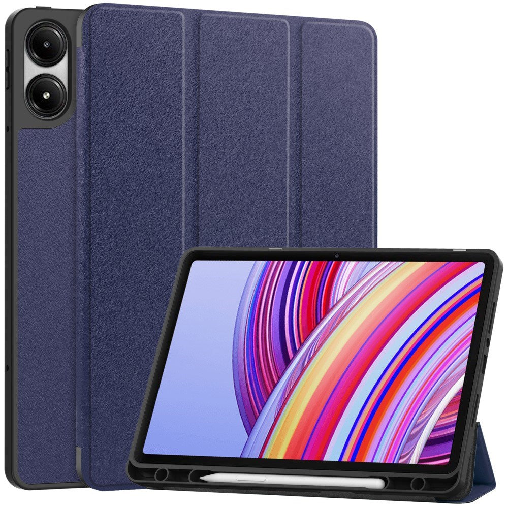 EIDERWOOD Xiaomi Redmi Pad Pro Tri-Fold Kunst Læder Cover m. Stylus Pencil Holder - Blå