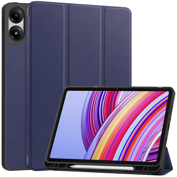 EIDERWOOD Xiaomi Redmi Pad Pro Tri-Fold Kunst Læder Cover m. Stylus Pencil Holder - Blå
