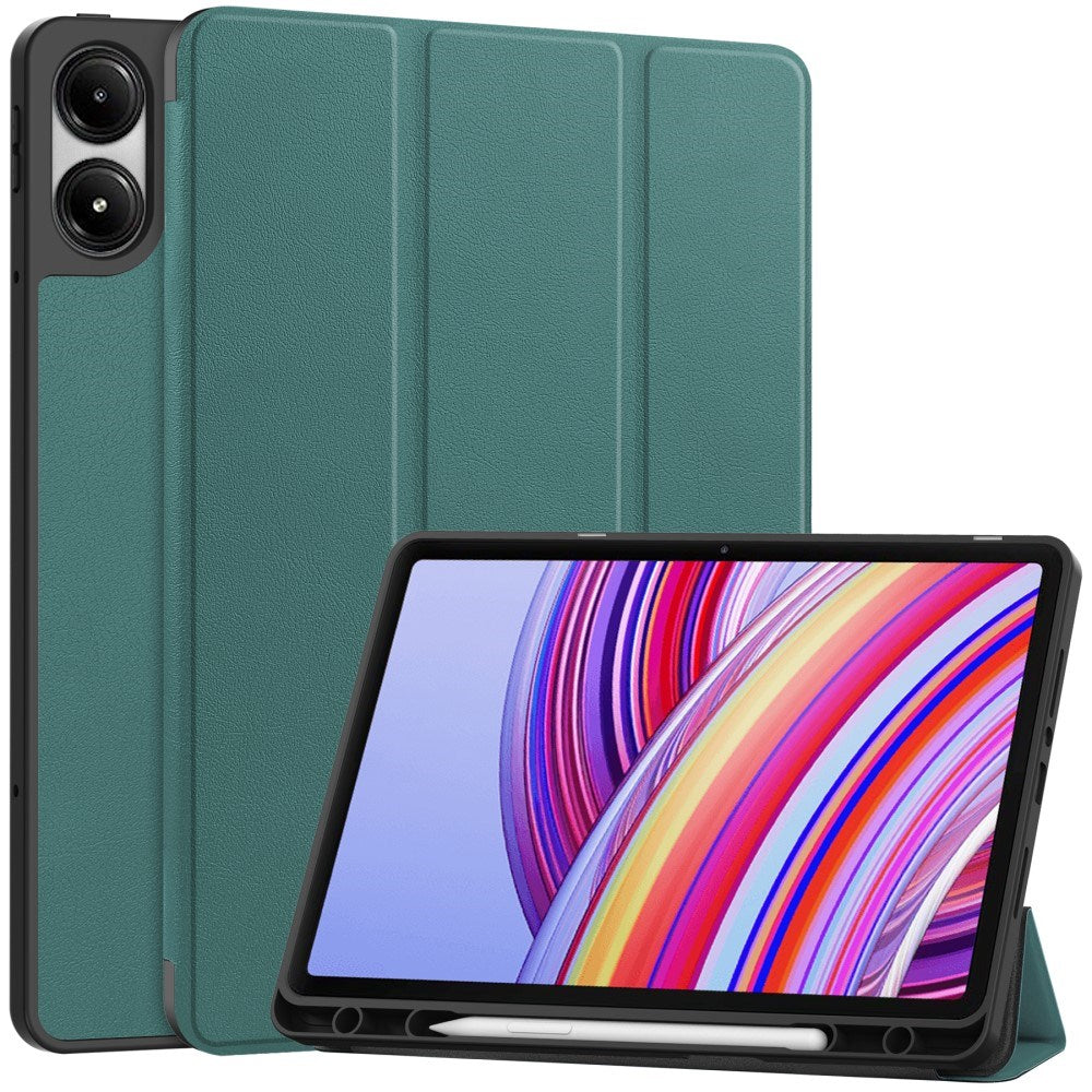 EIDERWOOD Xiaomi Redmi Pad Pro Tri-Fold Kunst Læder Cover m. Stylus Pencil Holder - Grøn