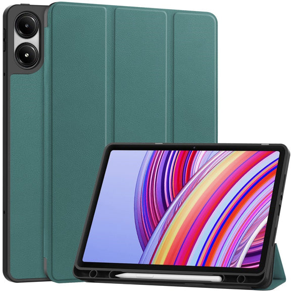 EIDERWOOD Xiaomi Redmi Pad Pro Tri-Fold Kunst Læder Cover m. Stylus Pencil Holder - Grøn