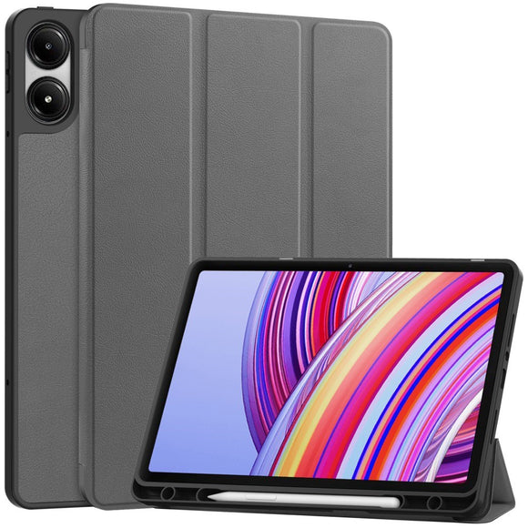 EIDERWOOD Xiaomi Redmi Pad Pro Tri-Fold Kunst Læder Cover m. Stylus Pencil Holder - Grå