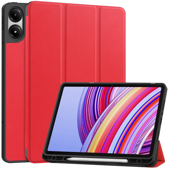 EIDERWOOD Xiaomi Redmi Pad Pro Tri-Fold Kunst Læder Cover m. Stylus Pencil Holder - Rød