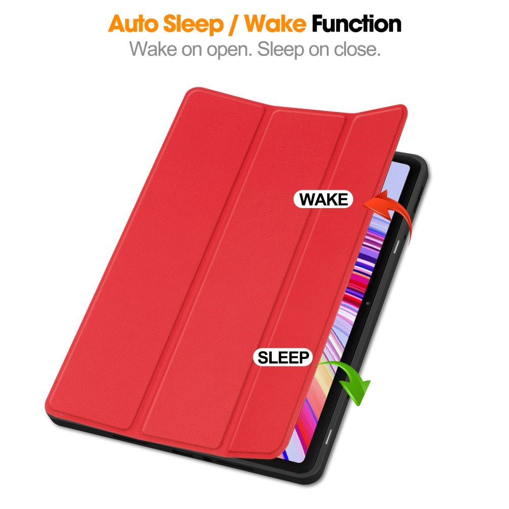 EIDERWOOD Xiaomi Redmi Pad Pro Tri-Fold Kunst Læder Cover m. Stylus Pencil Holder - Rød