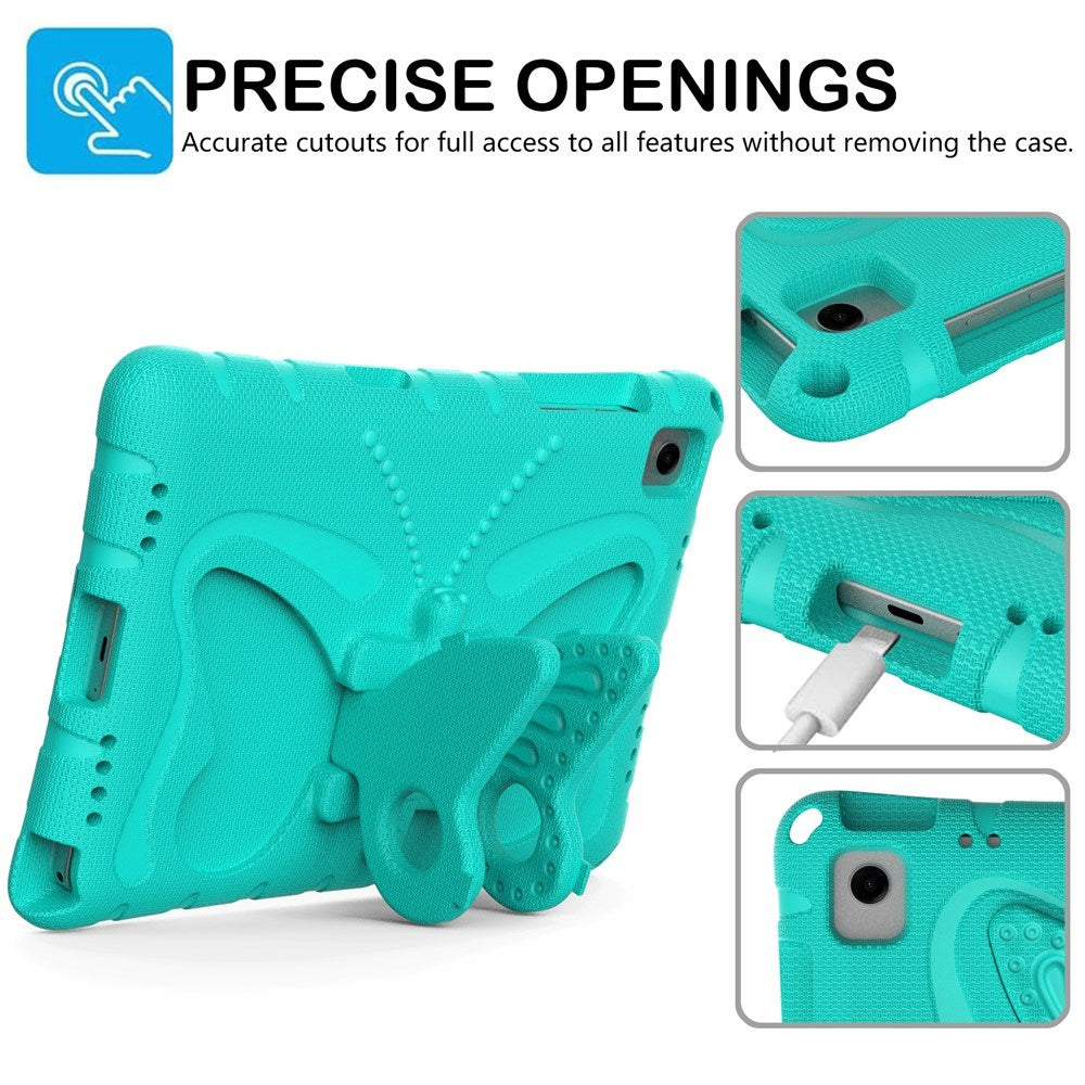 Samsung Galaxy Tab A11+ (Plus) / A9+ (Plus) EIDERWOOD Børne Cover - Butterfly Kickstand Cover m. Skulderstrop - Turkis