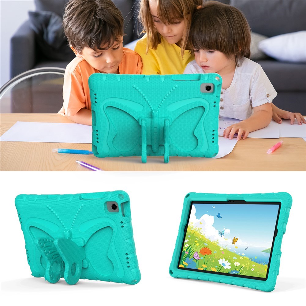 Samsung Galaxy Tab A11+ (Plus) / A9+ (Plus) EIDERWOOD Børne Cover - Butterfly Kickstand Cover m. Skulderstrop - Turkis