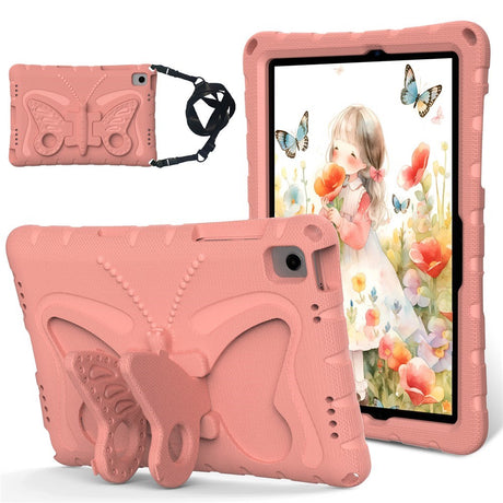Samsung Galaxy Tab A11+ (Plus) / A9+ (Plus) EIDERWOOD Børne Cover - Butterfly Kickstand Cover m. Skulderstrop - Lyserød