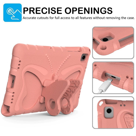 Samsung Galaxy Tab A11+ (Plus) / A9+ (Plus) EIDERWOOD Børne Cover - Butterfly Kickstand Cover m. Skulderstrop - Lyserød