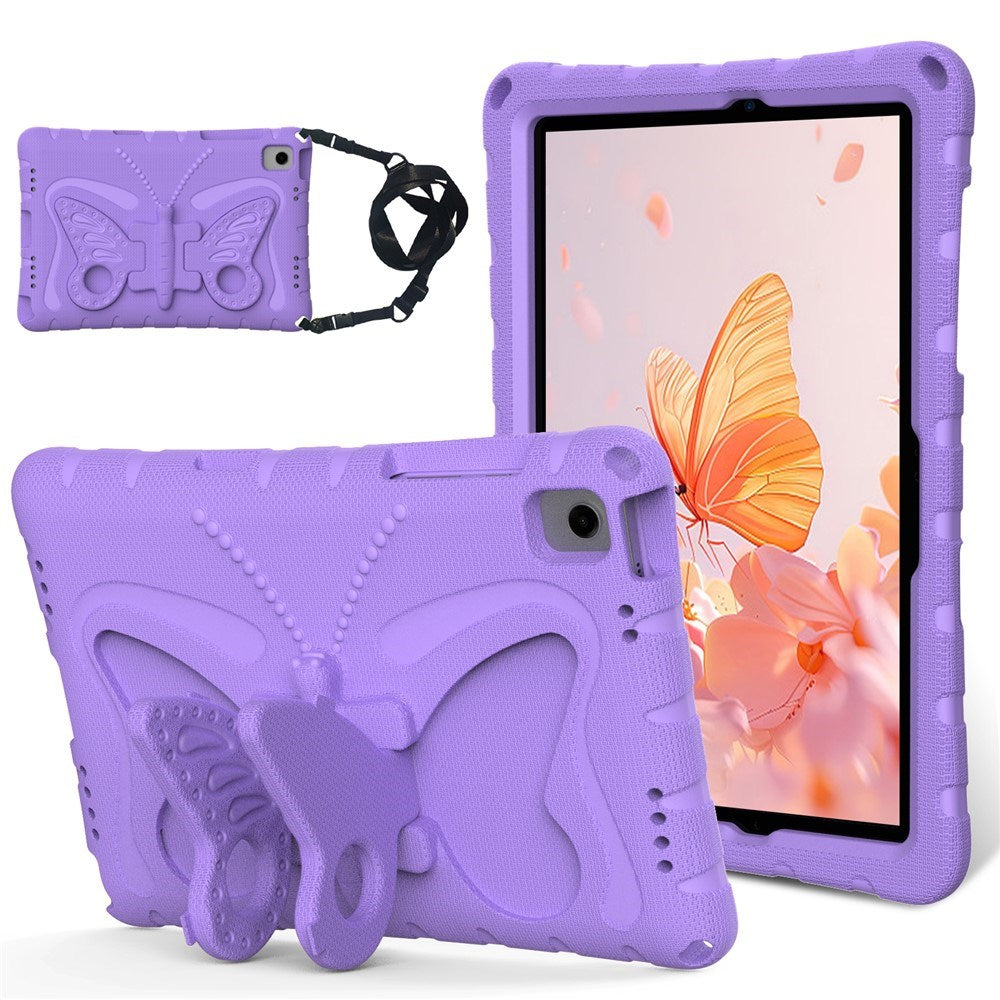 Samsung Galaxy Tab A11+ (Plus) / A9+ (Plus) EIDERWOOD Børne Cover - Butterfly Kickstand Cover m. Skulderstrop - Lilla