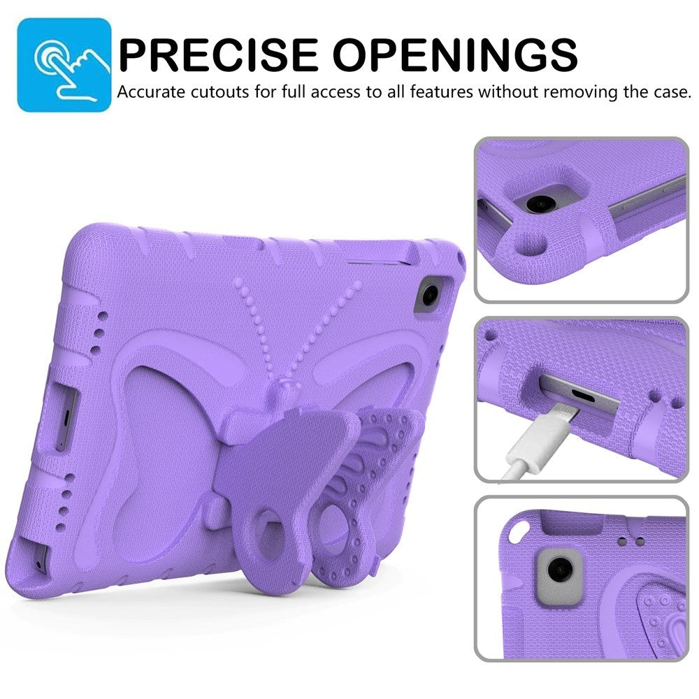 Samsung Galaxy Tab A11+ (Plus) / A9+ (Plus) EIDERWOOD Børne Cover - Butterfly Kickstand Cover m. Skulderstrop - Lilla