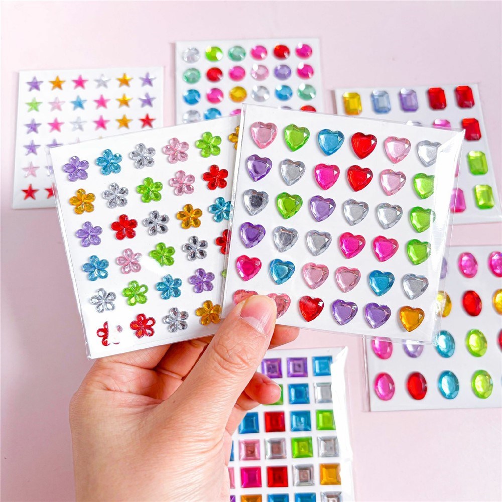 Multifarvet Selvklæbende Krystal 3D Stickers - 36 stk - Firkantet